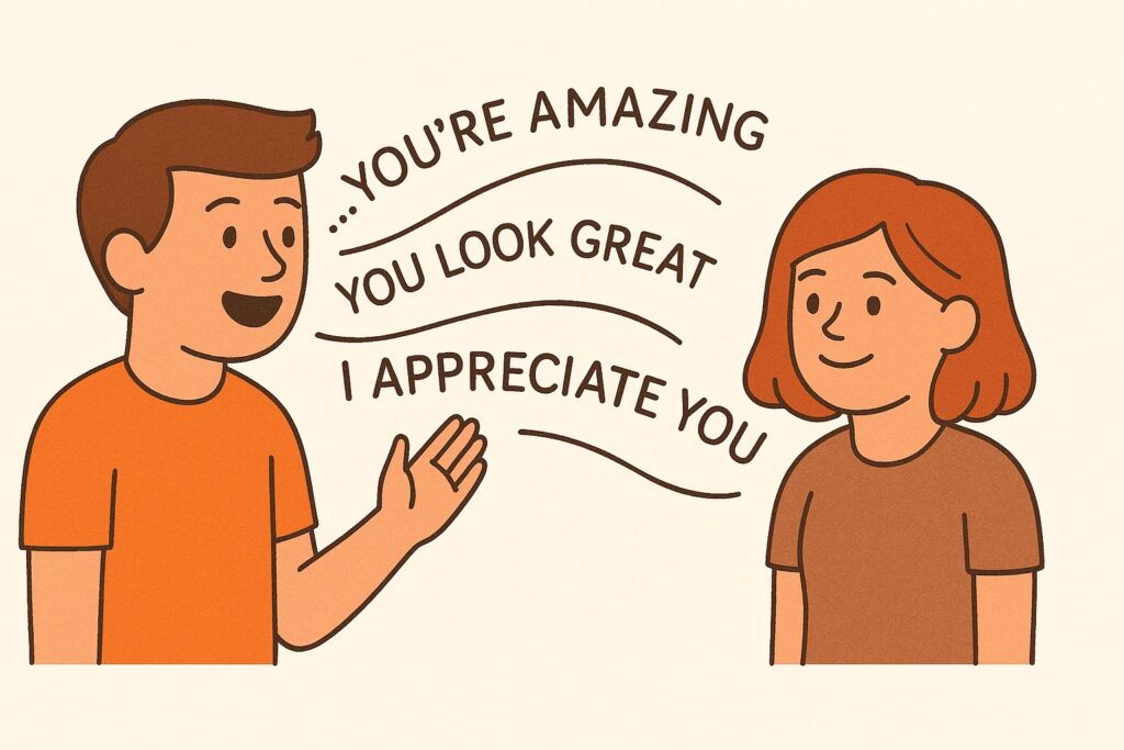Words of Affirmation love language example: verbal compliments and positive affirmations
