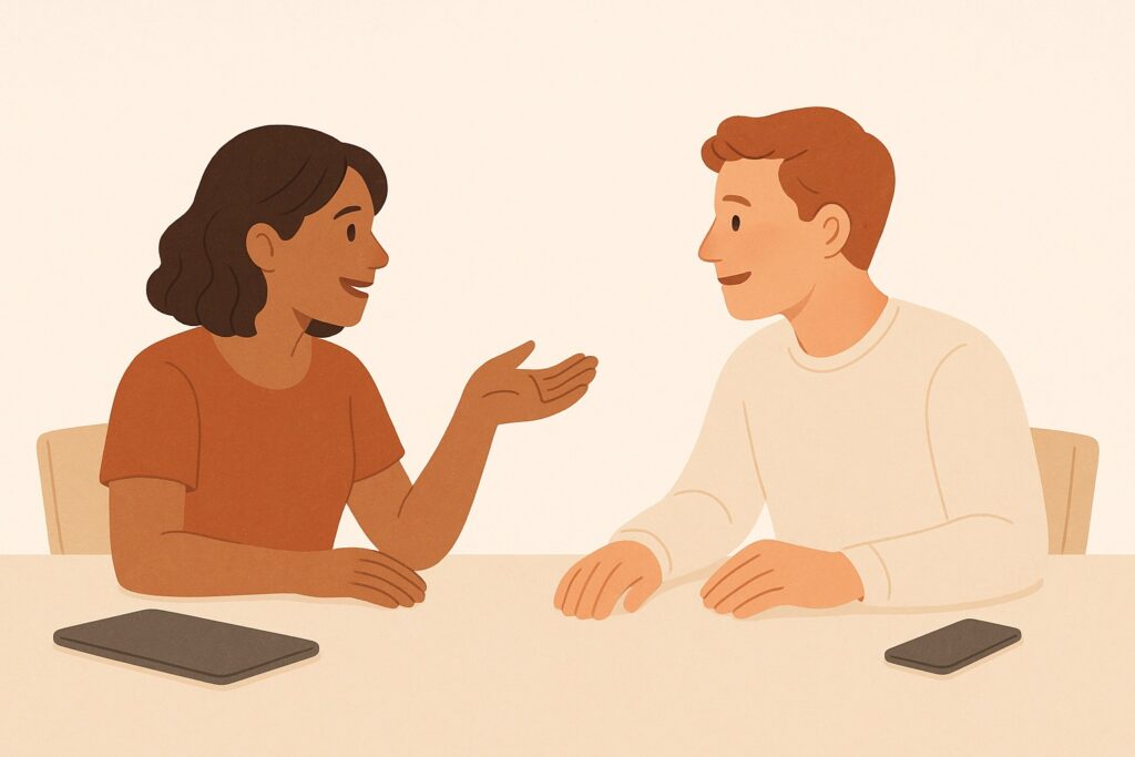 Quality Time love language example: undivided attention and meaningful conversation