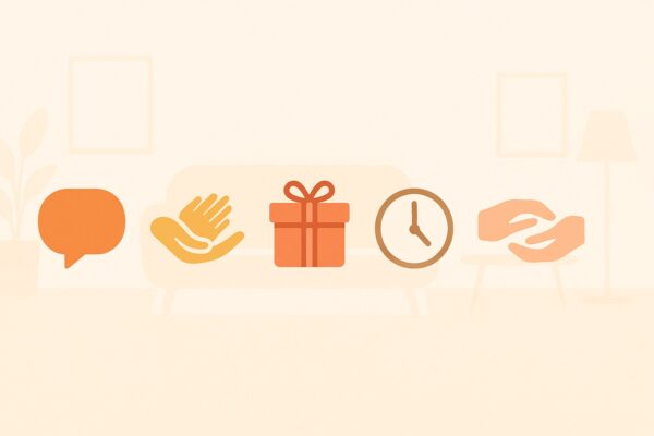 Examples of all 5 love languages in daily life - Words of Affirmation, Acts of Service, Receiving Gifts, Quality Time, Physical Touch