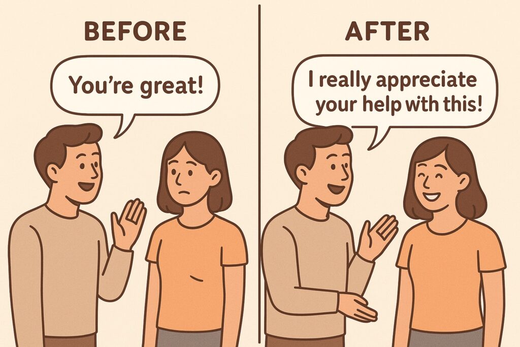 Common Words of Affirmation mistakes versus effective verbal appreciation techniques