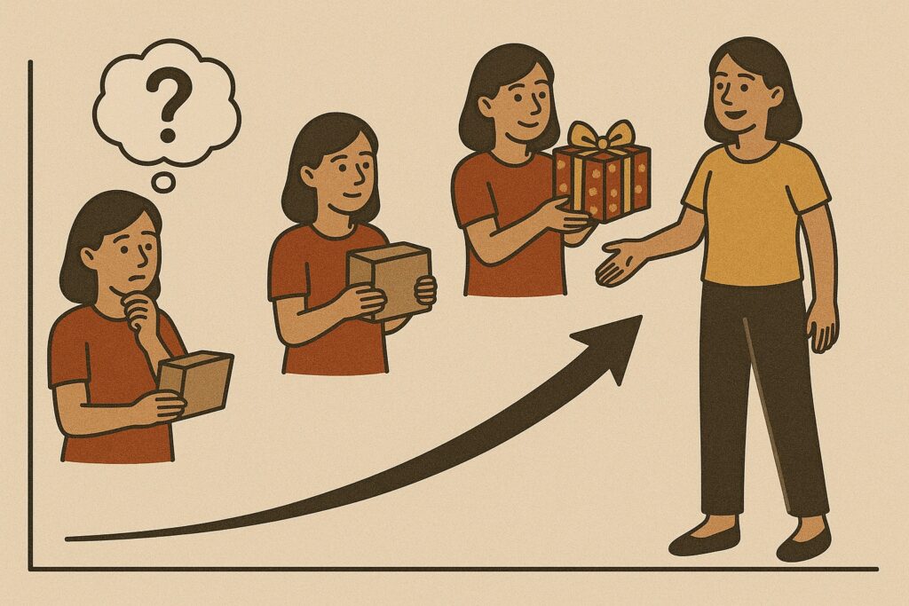 Progressive skill development for Receiving Gifts love language from beginner to advanced thoughtful giving