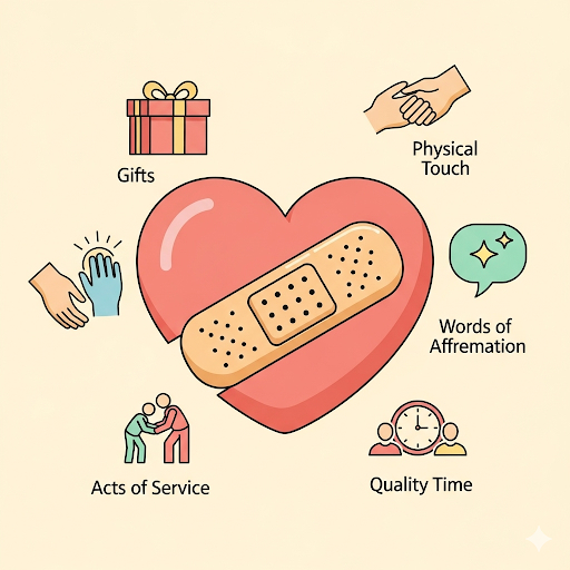 Bandaid covering a heart, symbolizing the quick fix fallacy of using love languages as the only relationship solution.
