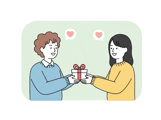 Friend giving a small thoughtful gift, representing receiving gifts as a love language in friendships.