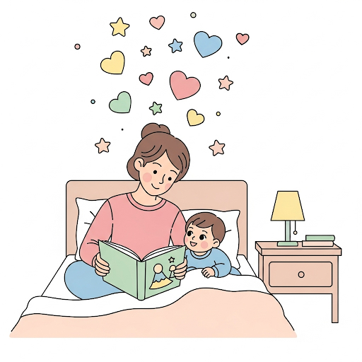 Parent reading a bedtime story to a toddler, representing love languages for young children.