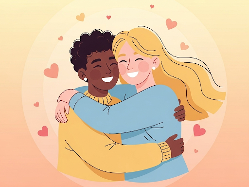 Two friends hugging, showing physical touch as a way of expressing friendship love languages.